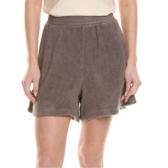 NWT Stateside Sherpa 2-Piece Lounge Set Walnut Brown Top M Shorts L Cozy Fleece - Picture 4 of 13